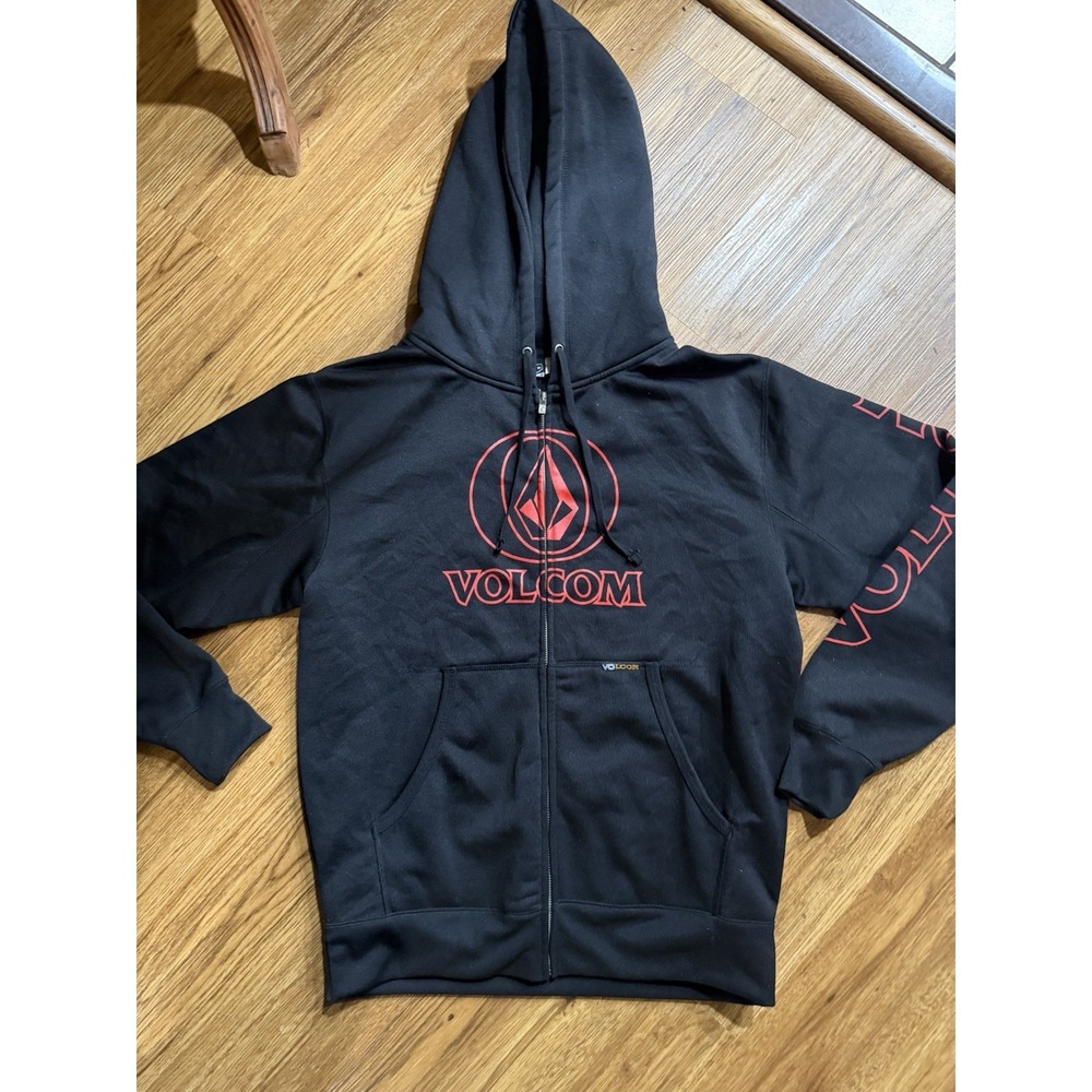 Volcom Stone Hoodie Men's Small Full‎ Zip Black Skater Stone Logo